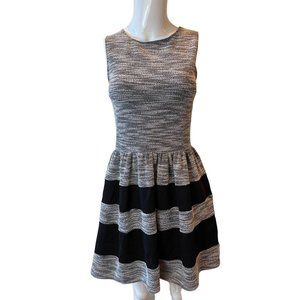 Love...Ady Womens Striped Tulip Fit & Flare Mini Dress Back Zip Gray Black SZ L